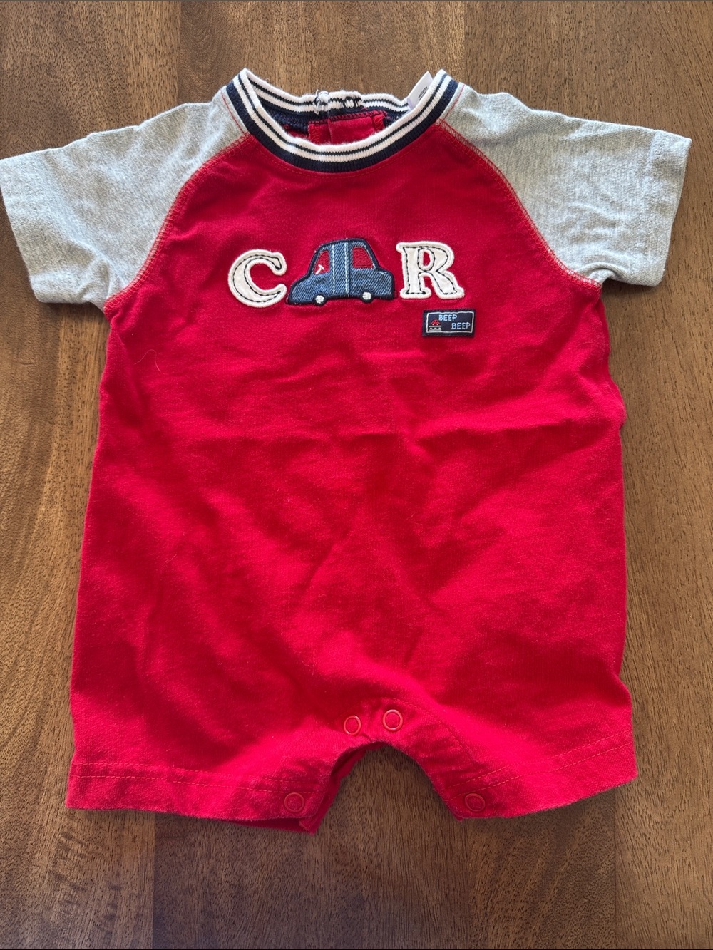 Carter’s Car Red Blue White Gray Baby Romper 90s Primary Colors 100% Cotton